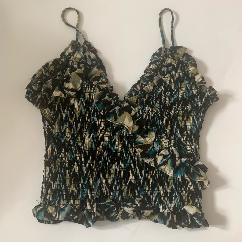 Green Blue and Black Printed Tank Top